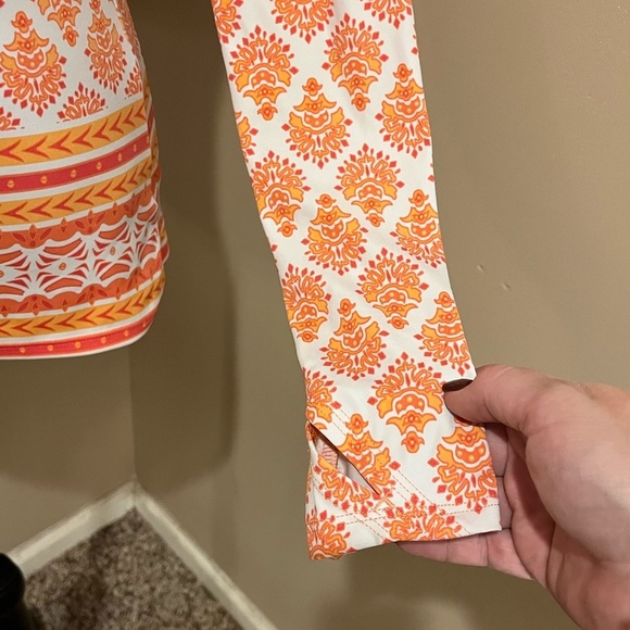 Cabana Life Bondi Beach Zipper Long Sleeve Orange/White Thumb Hole, Small - Picture 3 of 9